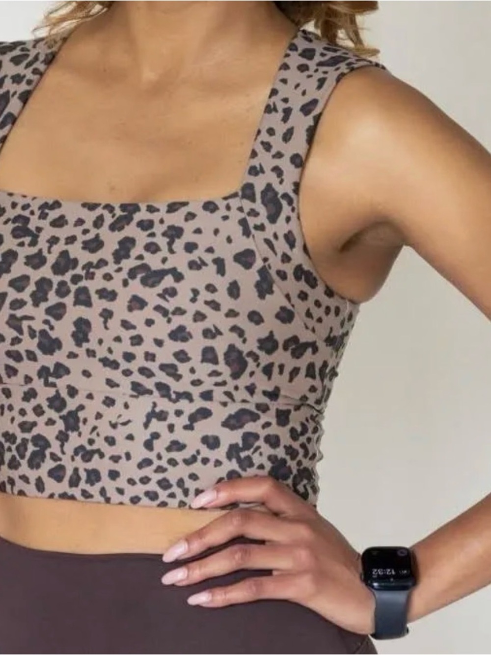 Abercrombie & Fitch Taupe Leopard Square-Neck Crop Activewear Tank